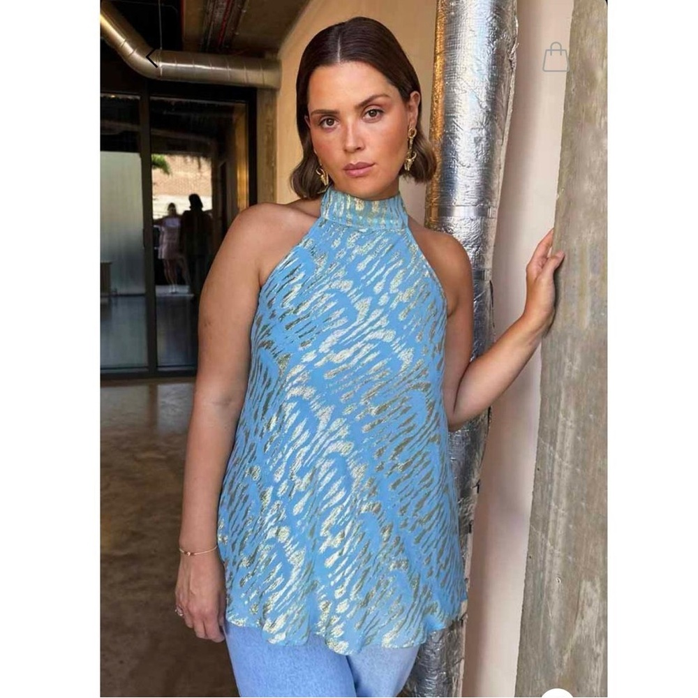 Never Fully Dressed NWT Women’s Blue and Gold Alysa Top - Size US 10